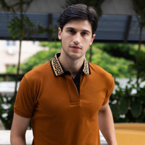 Premium Caramel Polo with Greek Meander