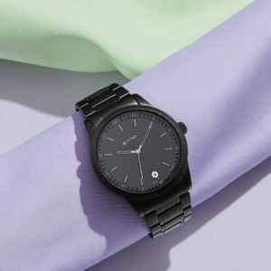 Titan Minimalist Quartz Analog Watch with Black Dial, Date Display & Metal Strap for Men